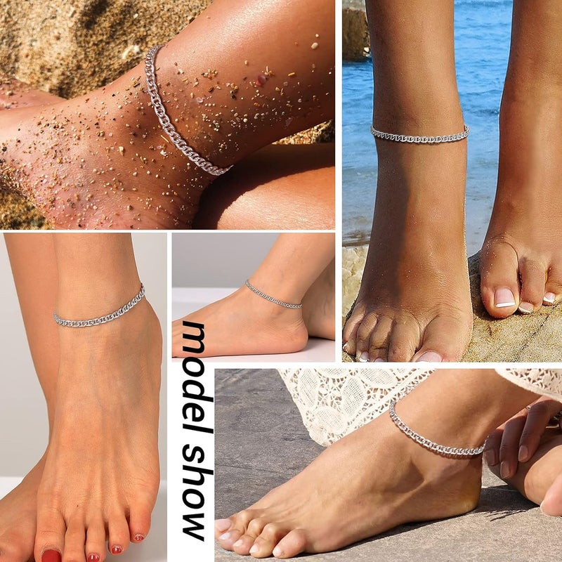 PROSILVER 925 Sterling Silver Ankle Bracelets For Women, Stylish Chain Anklets, Summer Beach Jewelry, 8.6-10.6 Inch Adjustable, Come with Box - Image 2