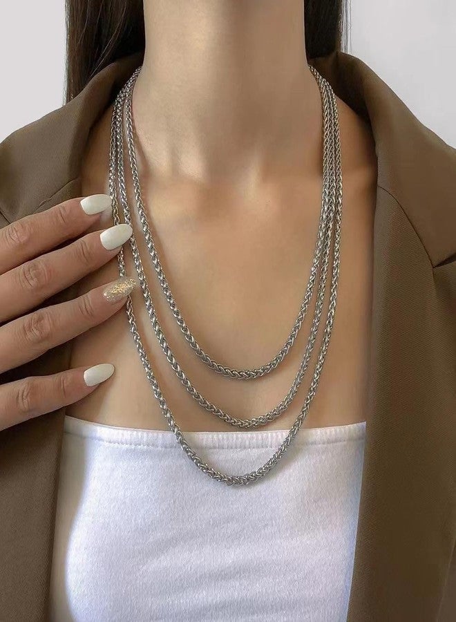 MEENAZ Chain for Man boyfriend Jewellery Stainless Steel Valentine Long Gents Platinum Necklace Silver Chain for Men Boys Stylish -CN9136 - Image 4