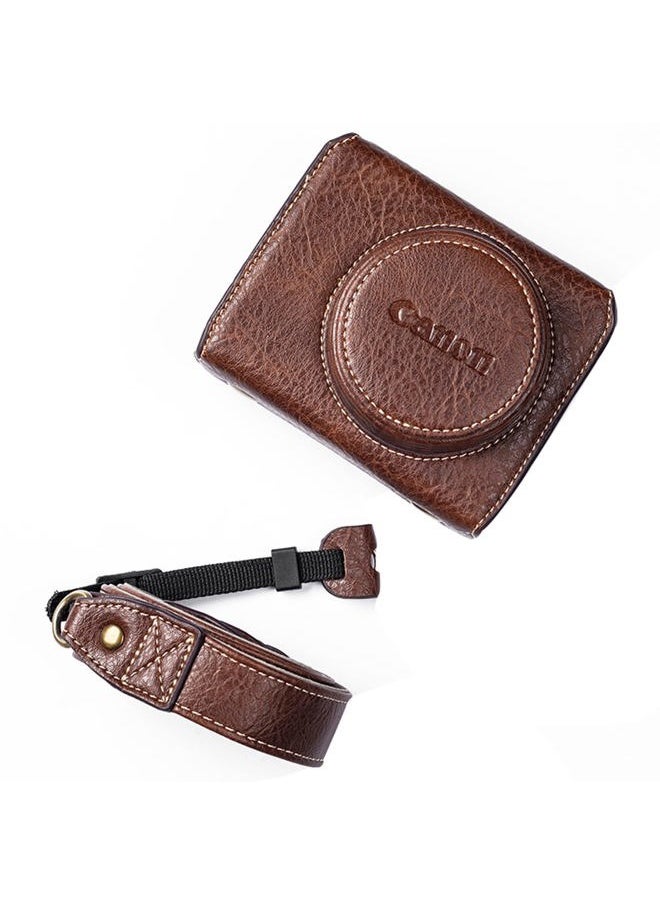 kinokoo Kinokoo Camera Case for Canon G7X / G7X III, Vintage Buffalo PU Leather Protective Case with Adjustable Shoulder Strap - Coffee  - Image 2
