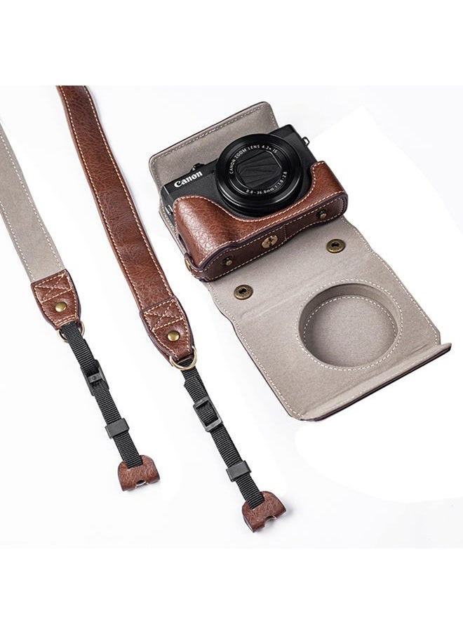 kinokoo Kinokoo Camera Case for Canon G7X / G7X III, Vintage Buffalo PU Leather Protective Case with Adjustable Shoulder Strap - Coffee  - Image 4