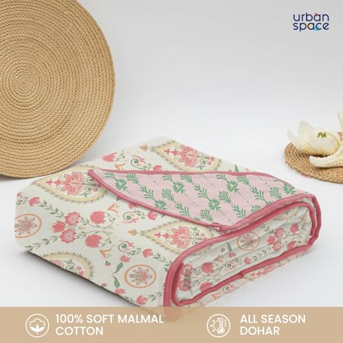 Urban Space 100% Cotton Malmal Double Bed Dohar, All Season Reversible Blanket, Soft, Lightweight and Breathable Ac Dohar/Quilt/Blanket/for Bed, Sofa AC Blanket (86 x 95 inch, Persian Courtyard Peach) - Image 3