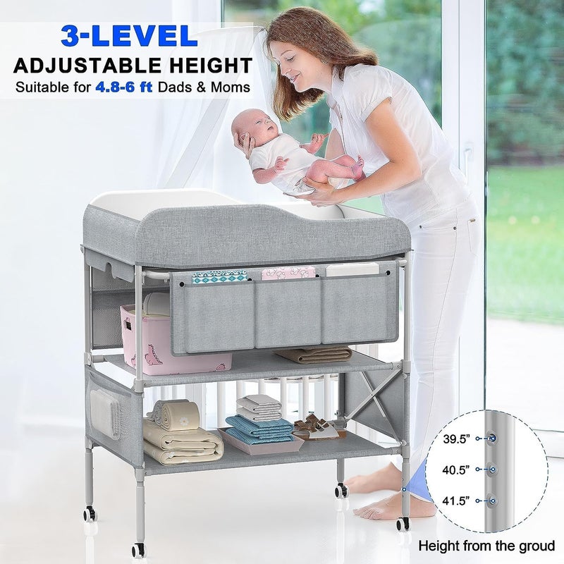 Portable Adjustable Baby Changing Table, Foldable Changing Table Dresser Changing Station for Infant, Waterproof Diaper Changing Table Pad Topper, Mobile Nursery Organizer for Newborn Essentials - Image 2
