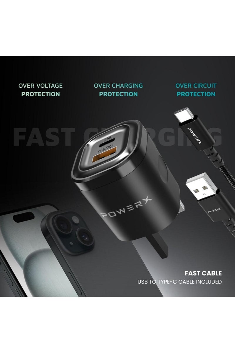 POWERX MOBAIL CHARGING  ADAPTER   HIGH SPEED  STABLE AND RELIABLE   OUT PUT : QC+PD (20W MAX)        CABLE LENGTH : 1 METER    CABLE : USB TO LIGHTNING      CABLE MATERIAL : ALUMINIUM ALLOY WITH NYLON BRAID - Image 2