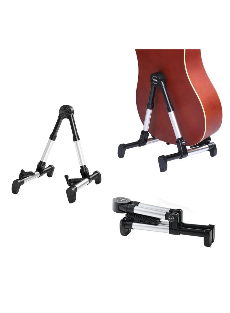 KASTWAVE Guitar Stand, Adjustable Guitar Stand, Folding Frame Holder For Electric Guitar Ukulele Bass Instrument Stand Guitar Parts Accessories, For Acoustic Electric Classical Guitar (Silver) - Image 1