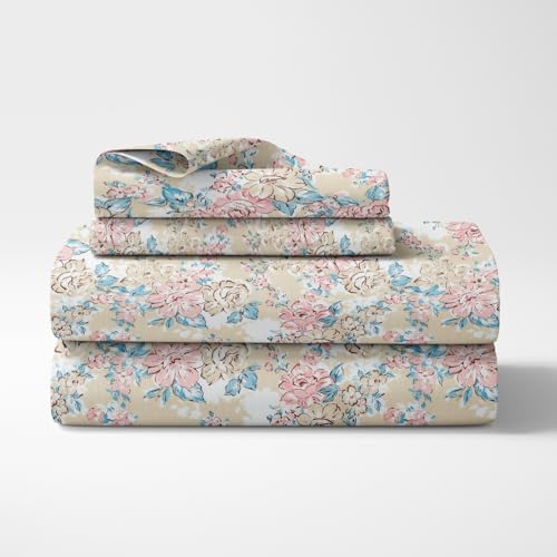 haus & kinder King Size Bed Sheet Cotton | 100% Combed Cotton 186 TC Bedsheets for King Size Bed |108 X 108 Inches Bedsheet with 2 Pillow Covers - Serenade of Flowers - Image 5