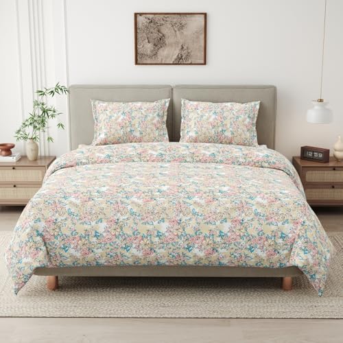 haus & kinder King Size Bed Sheet Cotton | 100% Combed Cotton 186 TC Bedsheets for King Size Bed |108 X 108 Inches Bedsheet with 2 Pillow Covers - Serenade of Flowers - Image 2