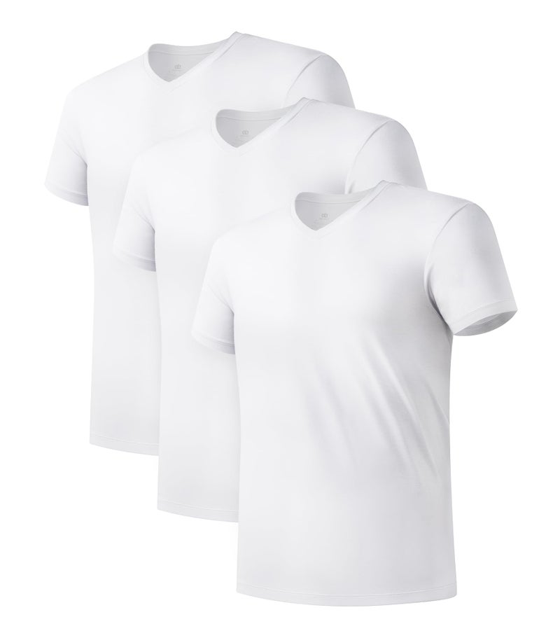 DAVID ARCHY Men's Undershirts Micro Modal Ultra Soft T-Shirts Stretch Moisture-Wicking V-Neck Tees for Men, 3-Pack (L, White) - Image 1