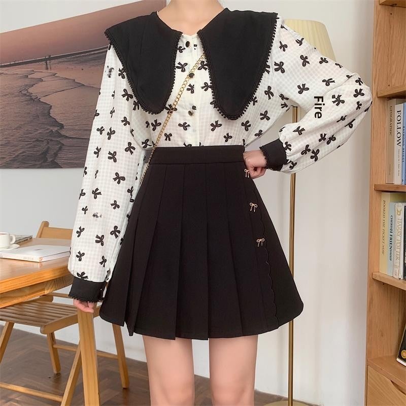 ZZ brown Pleated Skirt Womens 2025 plus size White High Waist A- Line Slimming Short Skirt Student Spring and Summer Black Half Coffee lined  - Image 4