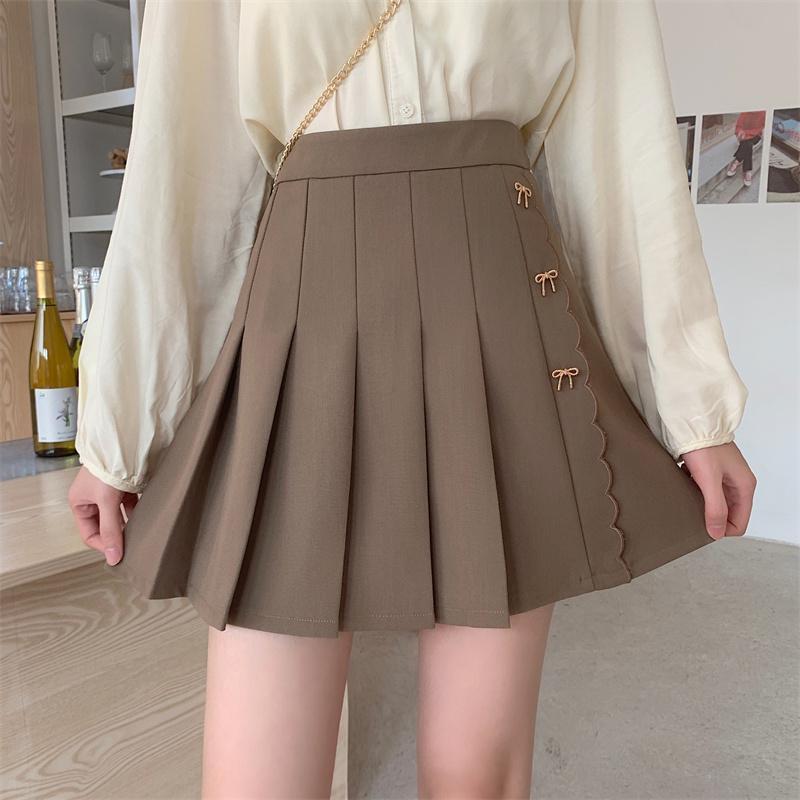 ZZ brown Pleated Skirt Womens 2025 plus size White High Waist A- Line Slimming Short Skirt Student Spring and Summer Black Half Coffee lined  - Image 3
