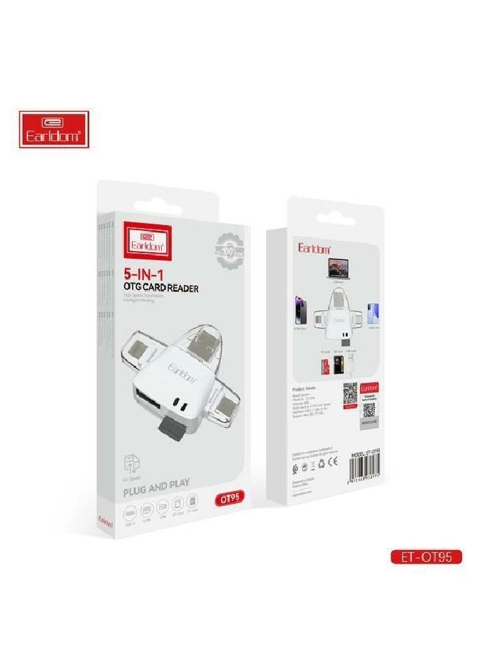 Earldom - ET-OT95 5-in-1 OTG Card Reader USB-C White - Image 1