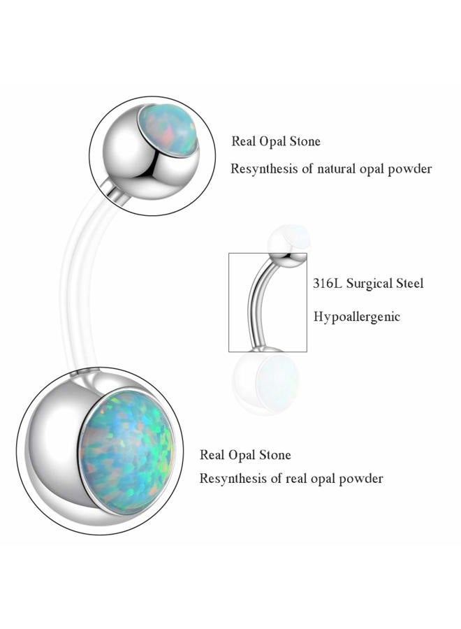 Lantine 14G Opal Belly Button Rings Curved Surgical Steel Belly Piercings Navel Ring Navel Barbell for Women Girls(Choose Color) Purple - Image 5