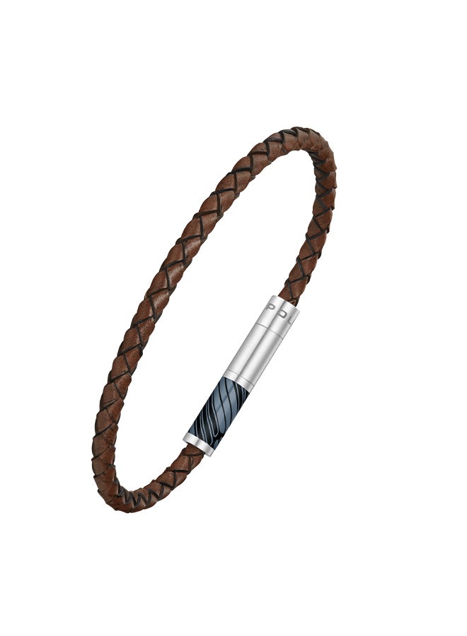 POLICE Plaint Brown Leather With Black And Grey Motif Gents BraceletPEAGB0033205 - Image 1