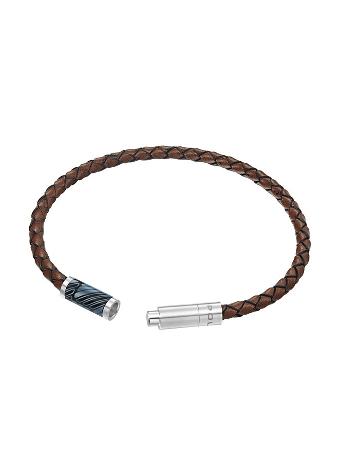POLICE Plaint Brown Leather With Black And Grey Motif Gents BraceletPEAGB0033205 - Image 3