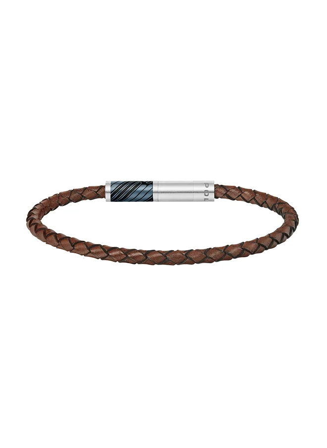 بوليس Police Plaint Brown Leather With Black And Grey Motif Gents Bracelet - PEAGB0033205