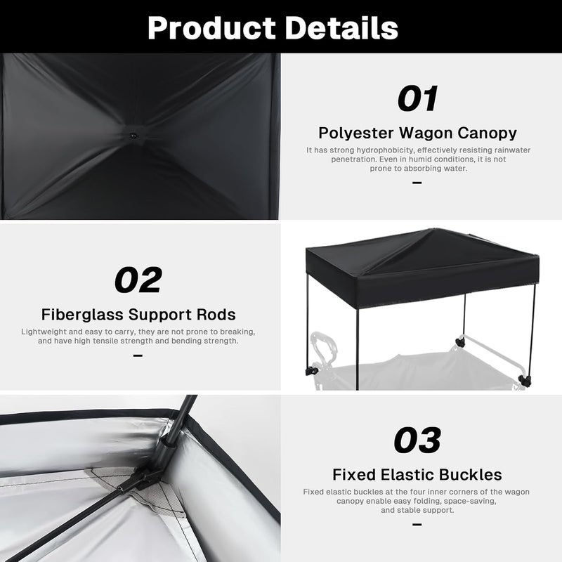 VOONKE Wagon Canopy Cover, Garden Portable Outdoor Push Awning, Stroller Canopy for Garden Wagon, Shopping, Camping, Fits Folded and Collapsible Wagons, 29.1 × 32.7 Inches - Image 3