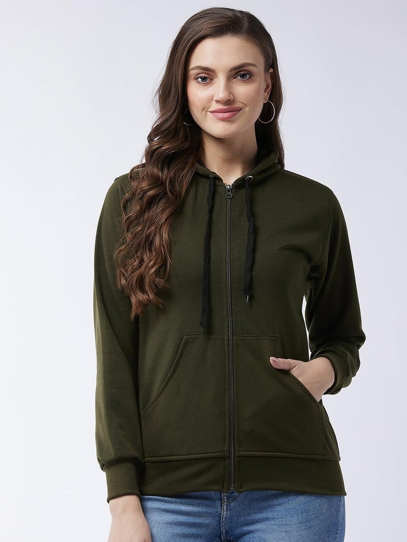 Pivl Full Sleeve Solid Women Sweatshirt_Olive, L - Image 2