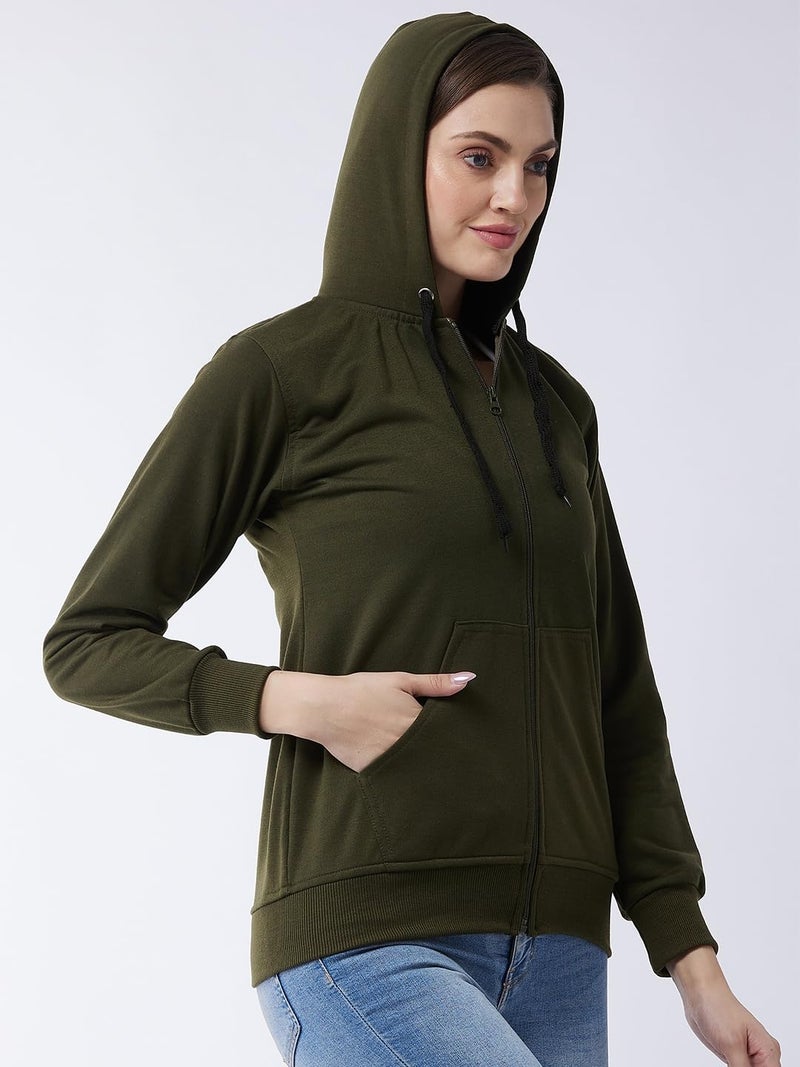 Pivl Full Sleeve Solid Women Sweatshirt_Olive, L - Image 5