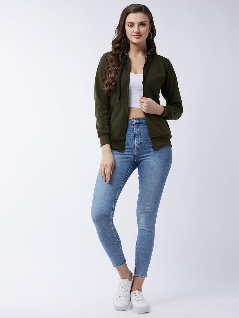 Pivl Full Sleeve Solid Women Sweatshirt_Olive, L - Image 3