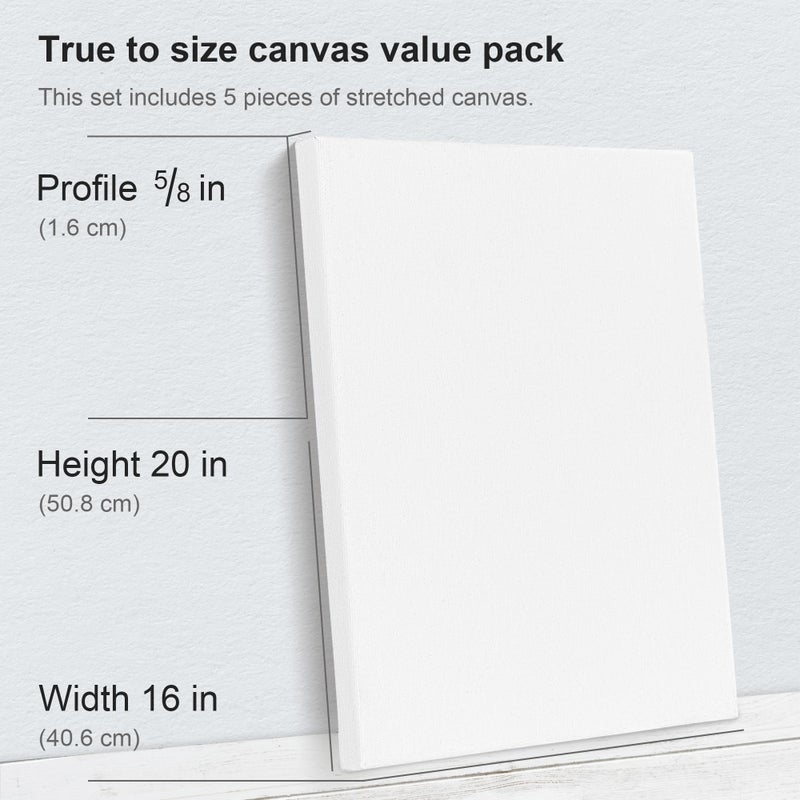 PHOENIX Stretched Canvas for Painting 16x20 Inch/5 Value Pack, 8 Oz Triple Primed 5/8 Inch Profile 100% Cotton White Blank Canvas, Large Framed Canvas for Oil Acrylic & Pouring Art - Image 3