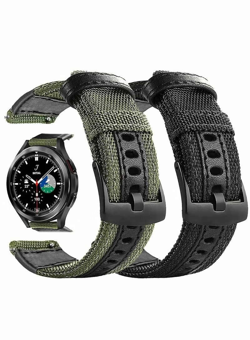 2 Pcs 20mm Nylon Strap Compatible for Samsung Galaxy Watch 4 40mm 44mm/ for Galaxy Watch 4 for Classic 42mm 46mm（Black,Green) - Image 1