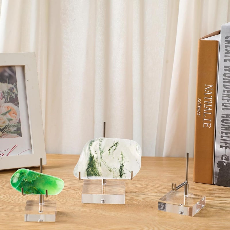 Glenmal حامل عرض معدني قابل للتعديل 3 عبوات من جلينمال مع قاعدة أكريليك للأحجار الكريمة والاحفوريات والمعادن والأطباق والمقتنيات مع أذرع معدنية قابلة للتعديل - Image 5