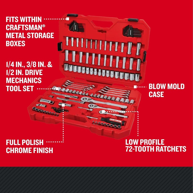 CRAFTSMAN Mechanics Tool Set 14 12 and 38 Inch Drive 135 Piece CMMT12124 - Image 2