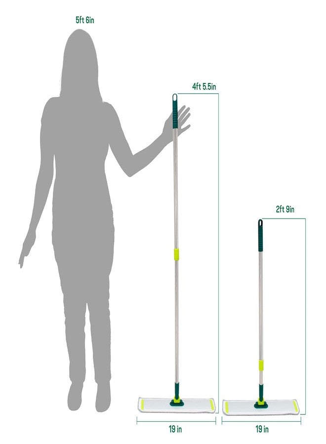Pine Sol ممسحة ميكروفايبر مسطحة من باين-سول - أداة تنظيف الأرضيات الرطبة/الجافة مع 2 وسادة مسح قابلة لإعادة الاستخدام - متعددة الأسطح لتنظيف الخشب الصلب، اللامينيت، البلاط - مقبض من الفولاذ المقاوم للصدأ قابل للتمديد مع رأس دوار - Image 2