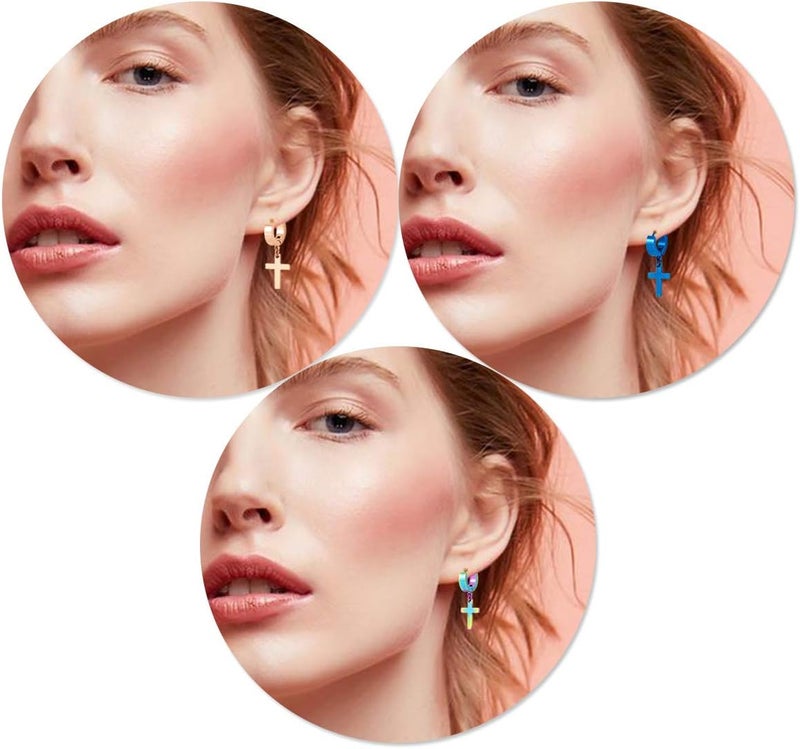 TXPFF Store Men Women Stainless Steel Cross Earrings Set Dangle Hinged Earrings of Dangle Hinged Earrings Cross hoop Earrings - Image 4