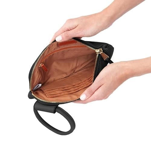 HOBO Sable Leather Wristlet Clutch with Circular Handle, Zippered Closure, Credit Card Organizer, & Interior Zip Pocket, Black - Image 5
