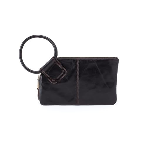 HOBO Sable Leather Wristlet Clutch with Circular Handle, Zippered Closure, Credit Card Organizer, & Interior Zip Pocket, Black - Image 1