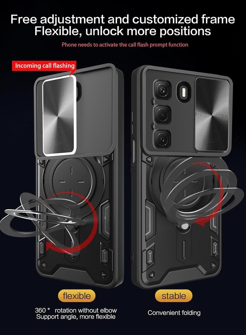 عام غلاف حماية لجهاز Tecno Camon 40 Pro 4G مع غطاء منزلق للكاميرا وحلقة حامل، مع واقي شاشة من الزجاج المقوى [قطعتين]، غلاف واقٍ مقاوم للصدمات بمستوى عسكري. - Image 4