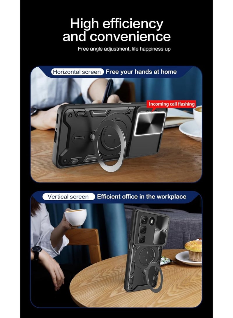 عام غلاف حماية لجهاز Tecno Camon 40 Pro 4G مع غطاء منزلق للكاميرا وحلقة حامل، مع واقي شاشة من الزجاج المقوى [قطعتين]، غلاف واقٍ مقاوم للصدمات بمستوى عسكري. - Image 5