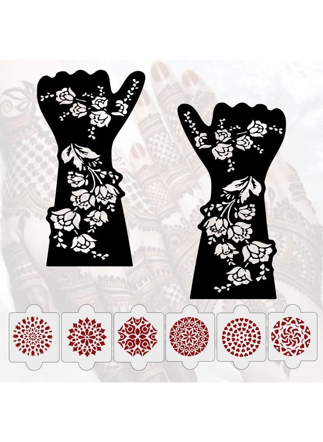 ivana's - Pack Of 8 Pcs (2 Pcs Heena Stencil Tatto + 6 Pcs Laser Cut Pvc Reusable Heena Stencils), Heena Mehandi Sticker, Mehandi Stickers For Full Hand For Women, Girls And Kids, Easy To Apply, Ivh-97 - Image 1