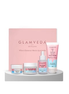 Glamveda Korean Glass Skin Rice & Ceramide 4 Step Daily Skincare Routine Gift Box | Face Wash, Serum, Under-Eye Cream, Moisturizer | For Clear, Glass Korean Skin, Bright & Hydrated Skin  - Image 1