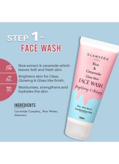Glamveda Korean Glass Skin Rice & Ceramide 4 Step Daily Skincare Routine Gift Box | Face Wash, Serum, Under-Eye Cream, Moisturizer | For Clear, Glass Korean Skin, Bright & Hydrated Skin  - Image 3