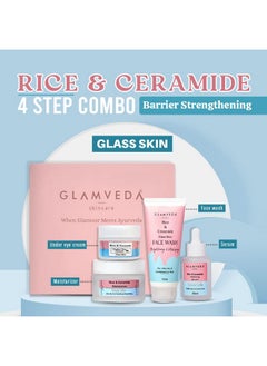 Glamveda Korean Glass Skin Rice & Ceramide 4 Step Daily Skincare Routine Gift Box | Face Wash, Serum, Under-Eye Cream, Moisturizer | For Clear, Glass Korean Skin, Bright & Hydrated Skin  - Image 2