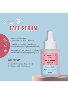 Glamveda Korean Glass Skin Rice & Ceramide 4 Step Daily Skincare Routine Gift Box | Face Wash, Serum, Under-Eye Cream, Moisturizer | For Clear, Glass Korean Skin, Bright & Hydrated Skin  - Image 5