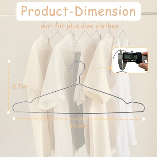 Urby Extra Wide Wire Hangers for Plus Size Clothes, 19.6 Inch Stainless Steel Plus Size Hangers Ideal for XL, XXL Shirts, Coats, Dresses, Etc. Silver. 10pk. - Image 2