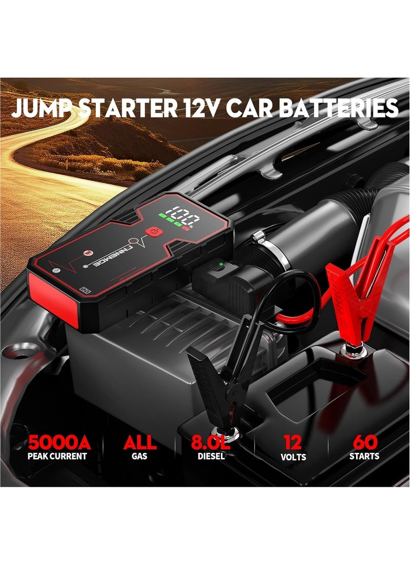 FNNEMGE - Car Jump Starter 5000A Peak 23800mAh 12V Jump Starter Battery Pack(Up to All Gas, 8L Diesel Engine), with USB Charge Output Port, LED Light, HD Large Screen. - Image 1