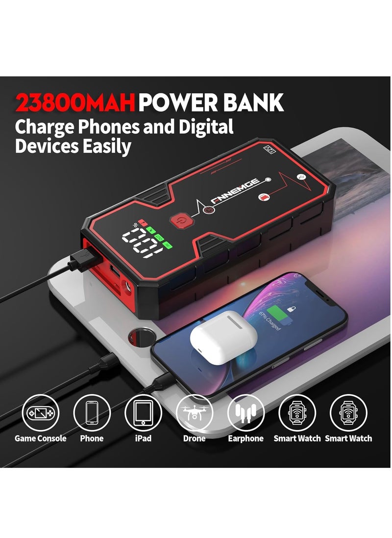 FNNEMGE - Car Jump Starter 5000A Peak 23800mAh 12V Jump Starter Battery Pack(Up to All Gas, 8L Diesel Engine), with USB Charge Output Port, LED Light, HD Large Screen. - Image 1
