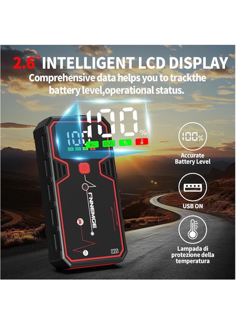 FNNEMGE - Car Jump Starter 5000A Peak 23800mAh 12V Jump Starter Battery Pack(Up to All Gas, 8L Diesel Engine), with USB Charge Output Port, LED Light, HD Large Screen. - Image 1