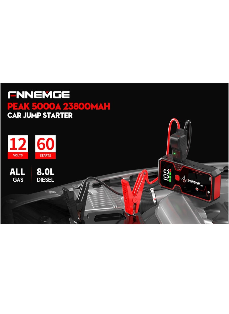 FNNEMGE - Car Jump Starter 5000A Peak 23800mAh 12V Jump Starter Battery Pack(Up to All Gas, 8L Diesel Engine), with USB Charge Output Port, LED Light, HD Large Screen. - Image 1