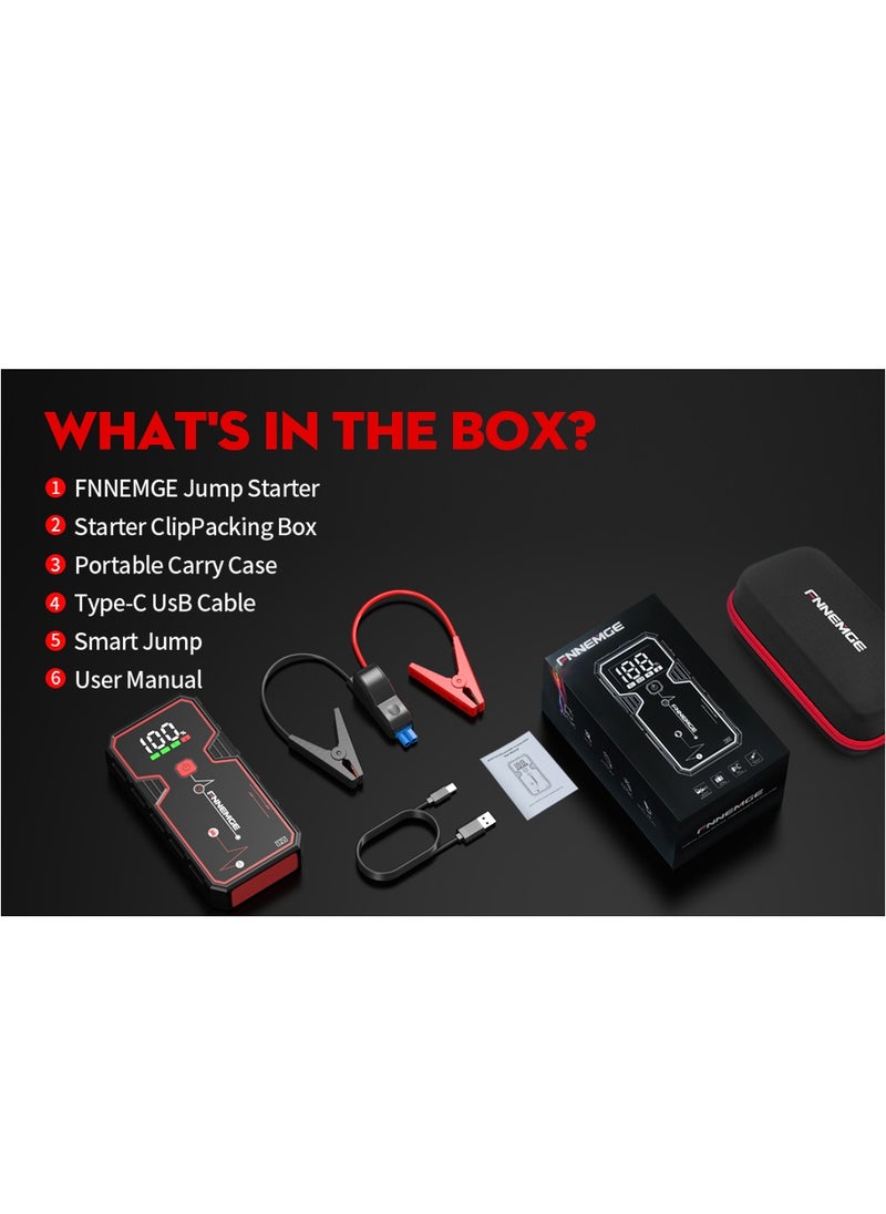 FNNEMGE - Car Jump Starter 5000A Peak 23800mAh 12V Jump Starter Battery Pack(Up to All Gas, 8L Diesel Engine), with USB Charge Output Port, LED Light, HD Large Screen. - Image 1
