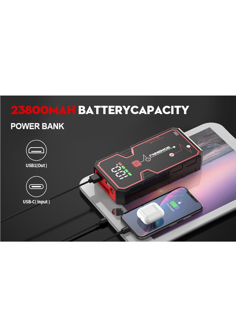 FNNEMGE - Car Jump Starter 5000A Peak 23800mAh 12V Jump Starter Battery Pack(Up to All Gas, 8L Diesel Engine), with USB Charge Output Port, LED Light, HD Large Screen. - Image 1