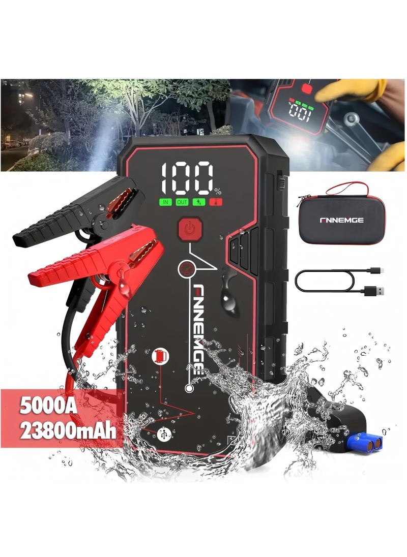 FNNEMGE - Car Jump Starter 5000A Peak 23800mAh 12V Jump Starter Battery Pack(Up to All Gas, 8L Diesel Engine), with USB Charge Output Port, LED Light, HD Large Screen. - Image 1