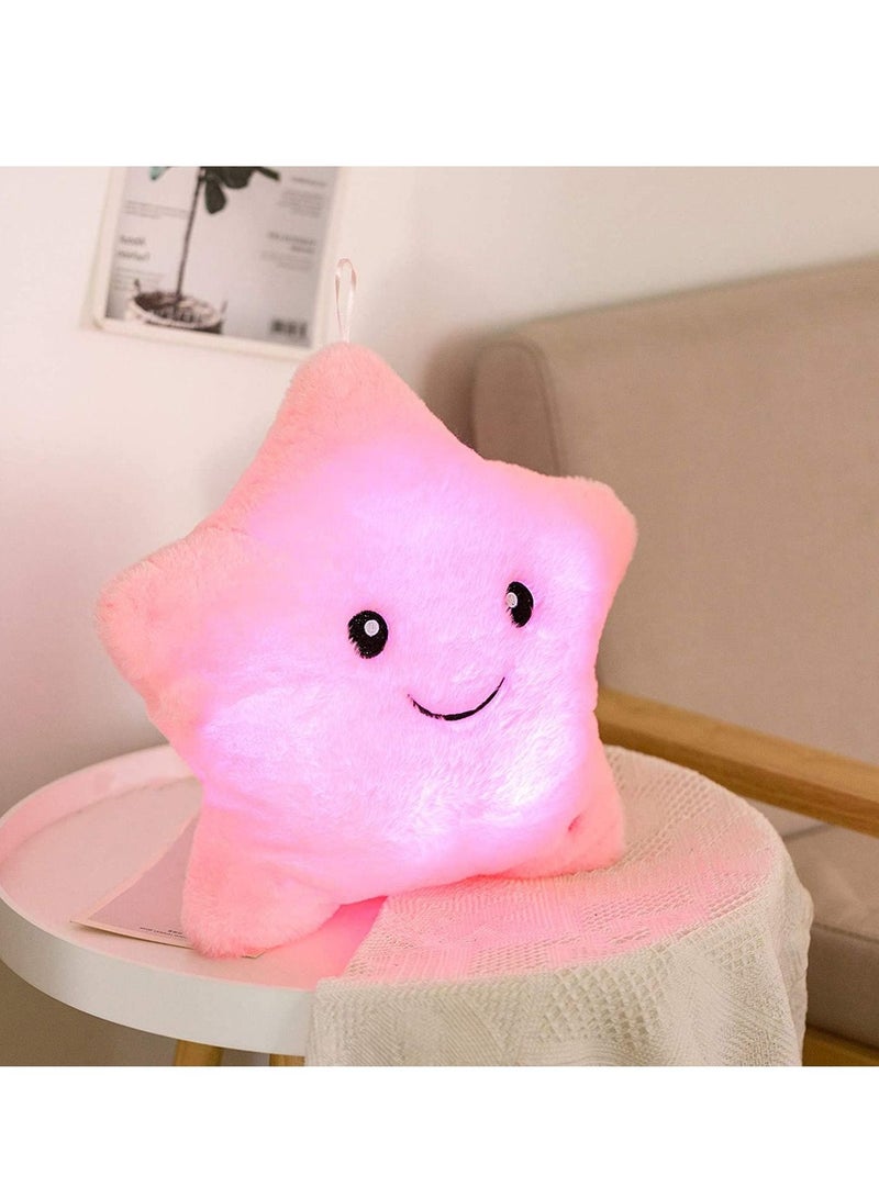 Twinkle Star Glowing LED Night Light Plush Cushions Luminous Led Star Pillow Pink - Image 1
