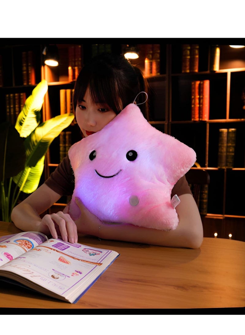 Twinkle Star Glowing LED Night Light Plush Cushions Luminous Led Star Pillow Pink - Image 3