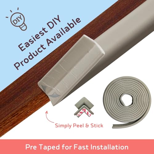 BabySafeHouse Edge Guard and Corner Protector – Extra Long 19ft (16.5ft Edge + 8 Pre-Taped Corner Guards) and Cow Shape Door Stopper (Grey Color) for Baby Proofing & Child Safety - Image 2
