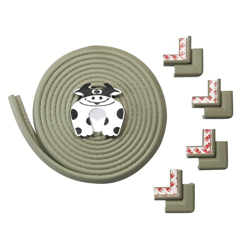BabySafeHouse Edge Guard and Corner Protector – Extra Long 19ft (16.5ft Edge + 8 Pre-Taped Corner Guards) and Cow Shape Door Stopper (Grey Color) for Baby Proofing & Child Safety - Image 1