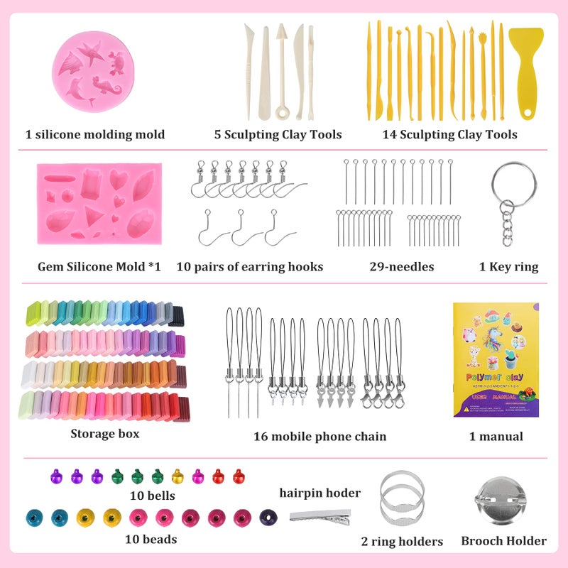 Aestd-ST Polymer Clay Kits 72 Colors, Modeling Clay for Kids, Non-Stick Molding Oven Bake with 20 Sculpting Tools and 82 DIY Accessories, Craft Gift for Children and Adults - Image 3